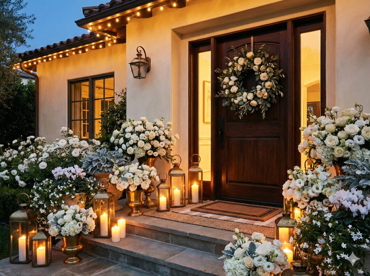 Romantic Valentine's Day porch styling with roses and elegant lanterns